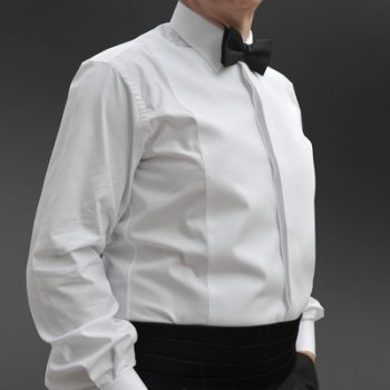 White Pleated Evening Dress Shirt with Classic Collar and Standard Sleeves