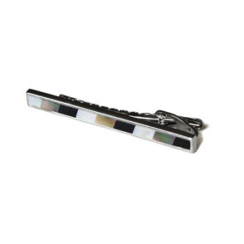 Sophisticated Onyx and Mother of Pearl striped tie bar