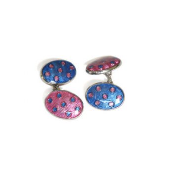 Pink & Blue Oval Formal Chain Link Cufflinks