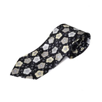 Italian Black Silk Tie with Gold & Silver Flowers
