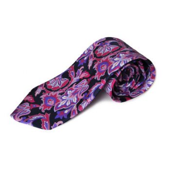 Italian Black Silk Tie with Large Flower Pattern