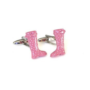 Festival Pink Spotty Wellington Boot Cufflinks