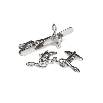 Treble Clef Tie Clip and Cufflink Set