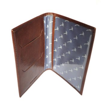 Brown Leather Passport Holder with Forest Pheasant Lining