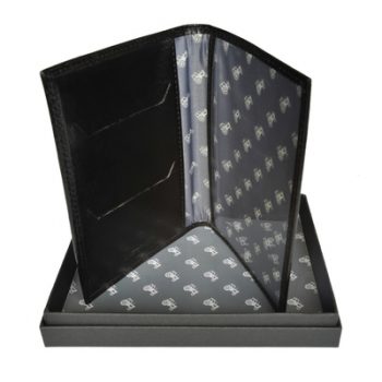 Black Leather Passport Holder with Tractor lining