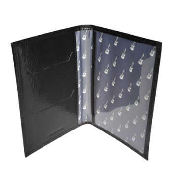 Black Leather Passport Holder with Guitar Lining