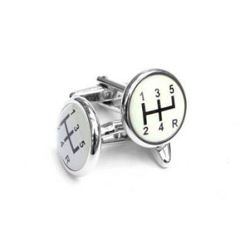 Racing Car Cream Five Gear Stick Design Cufflinks