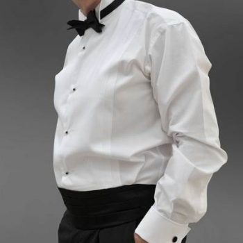 White Pleated Evening Dress Shirt with Wing Collar and Standard Sleeves