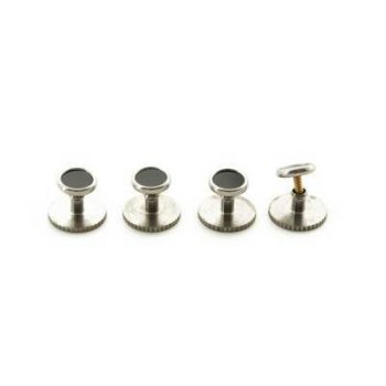 Set Of Black With Rhodium Rim Screw Top Evening Shirt Dress Studs