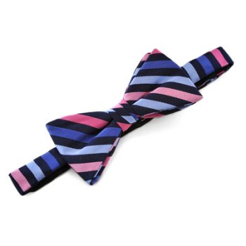 Blue Striped Silk Satin Ready Tied Bow Tie