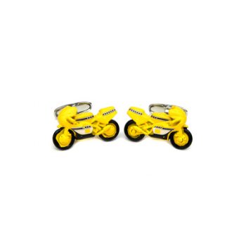Sleek Yellow Racing Bike Cufflinks