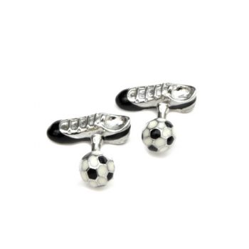 Football Boot with Ball attached Rhodium bar Cufflinks