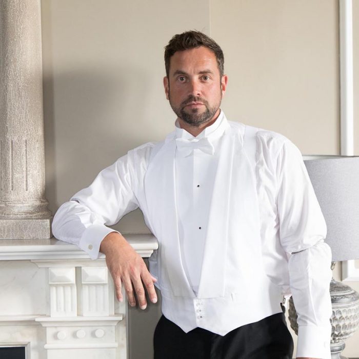 White Marcella Evening Dress Shirt with Wing Collar and Extra Long Sleeves - Image 2