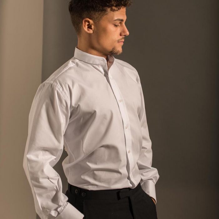 White Collarless Neckband Legal Tunic Shirt - Image 2