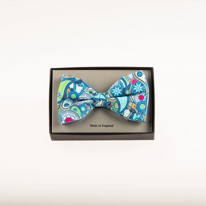 Blue Paisley Cotton Ready Tied Bow Tie - Image 3