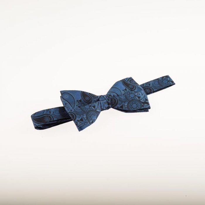 Navy Paisley Cotton Ready Tied Bow Tie - Image 2