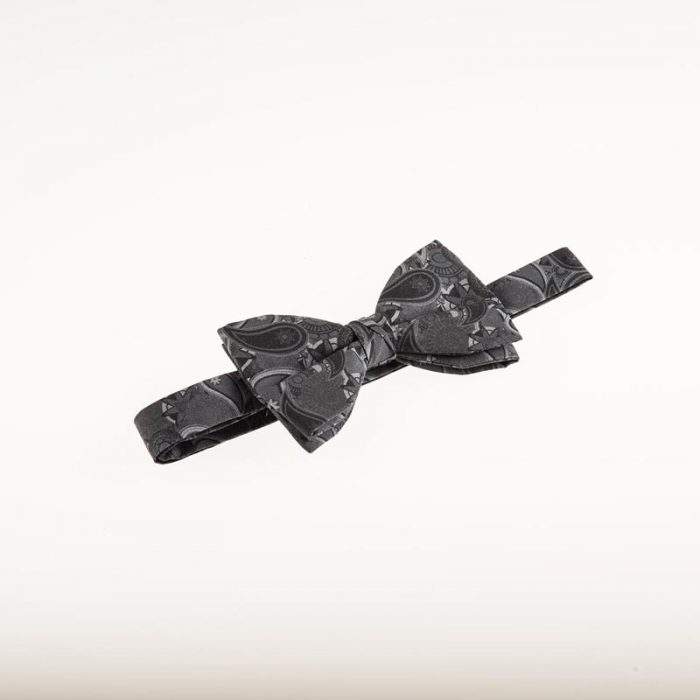 Grey Paisley Cotton Ready Tied Bow Tie - Image 3