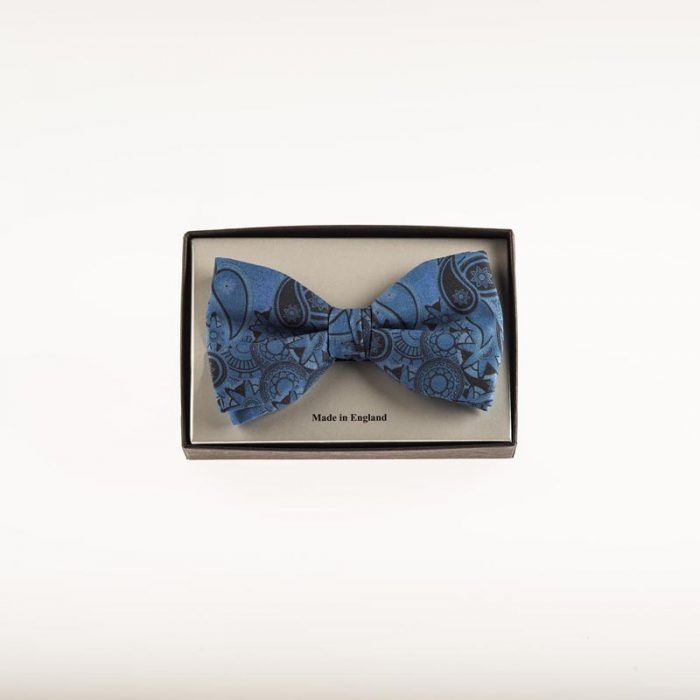 Navy Paisley Cotton Ready Tied Bow Tie - Image 3