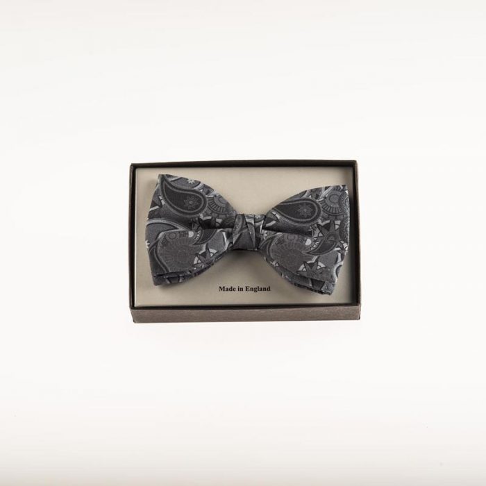 Grey Paisley Cotton Ready Tied Bow Tie - Image 2
