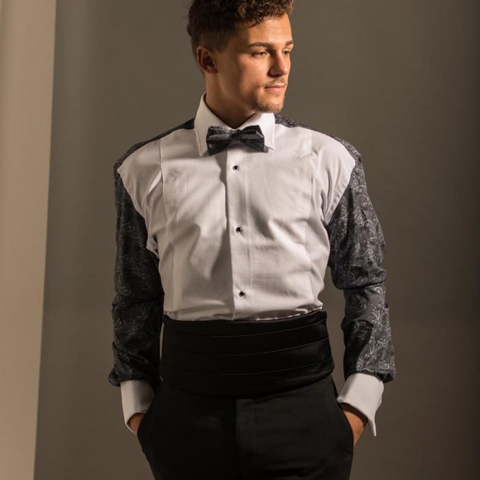 Grey Paisley Cotton Ready Tied Bow Tie - Image 4
