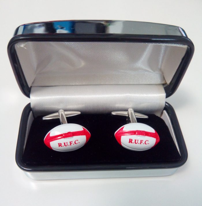 Red and White Rugby Ball Cufflinks