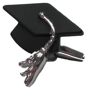 Black Enamel/Rhodium Plated Graduation Hat Cufflink