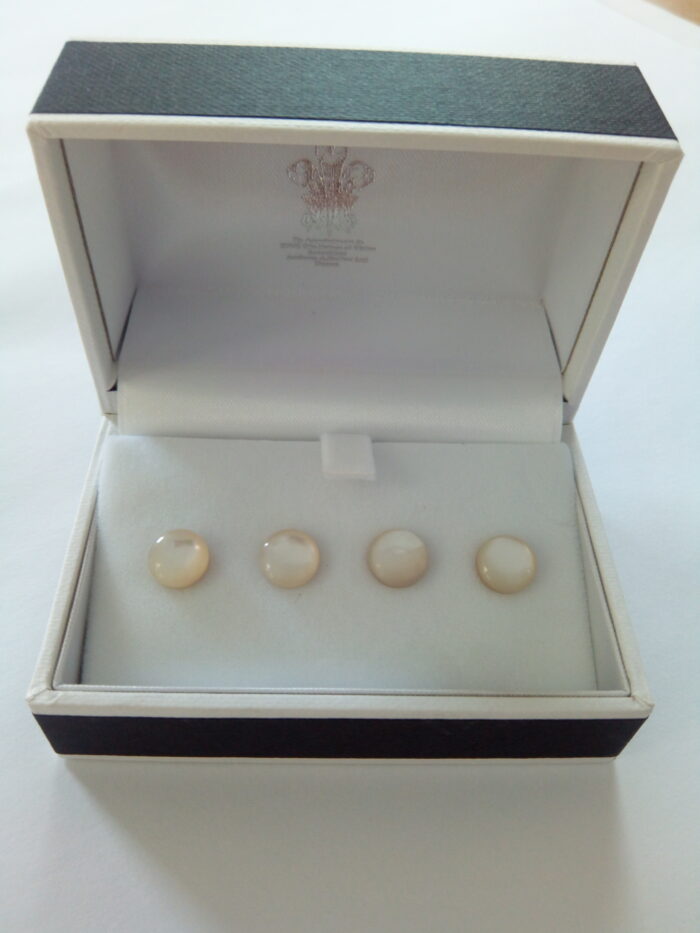 Set of 4 MOP dress studs with rhodium rim screw top for evening shirt. - Image 2